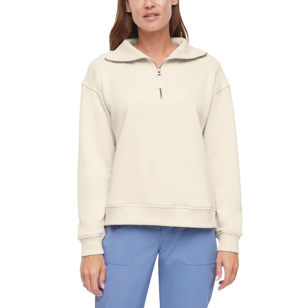 Eddie Bauer Womens Quarter-Zip Pullover French Terry Cream XL EB011688